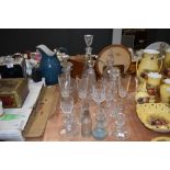 A selection of glass,including decanters, mixed styles and eras.