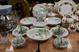 A part vintage Noritake coffee service having bamboo transfer pattern and gilt edging, cups saucers,