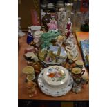 A mixed lot of ceramics, Including Spode trinket dish, honey pot, Toby style jugs.