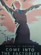 A facsimile poster, Women of Britain come in the factories, 69 x 40cm, framed and glazed