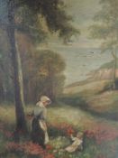 An oil painting, coastal poppy field, 19th, 45 x 29cm, framed