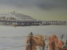 A watercolour, C Pickering, seaside pier, signed, 25 x 34cm, framed and glazed