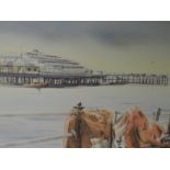 A watercolour, C Pickering, seaside pier, signed, 25 x 34cm, framed and glazed