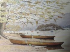 A watercolour, K Bate, Char boats, Bowness Bay, signed, 26 x 36cm, framed and glazed