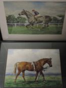 Two watercolours, E J Hoy, race horses, signed, 28 x 37cm and 27 x 38cm, framed and glazed