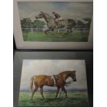 Two watercolours, E J Hoy, race horses, signed, 28 x 37cm and 27 x 38cm, framed and glazed