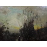 An oil painting on board, style of William Manners, copse, 17 x 22cm, framed