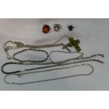 A selection of HM silver and white metal jewellery including dress rings, chains and pendants etc