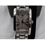 A gents steel wrist watch by Emporio Armani having a Roman numeral dial with subsidiary seconds to