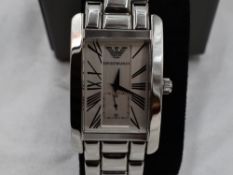 A gents steel wrist watch by Emporio Armani having a Roman numeral dial with subsidiary seconds to