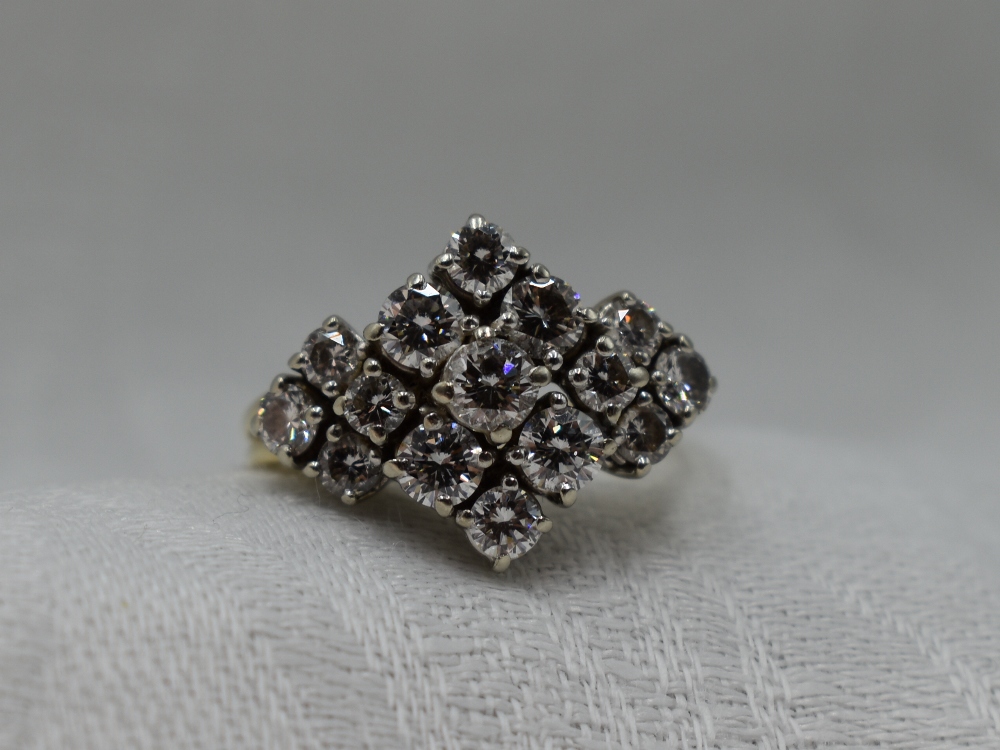 A lady's dress ring having a diamond multi cluster, total approx 1ct in a stepped claw mount to - Image 2 of 2