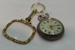A small continental silver top wound pocket watch stamped 935 having a Roman numeral dial to