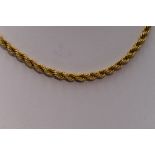 A 9ct gold rope chain, approx 18' & 16.8g