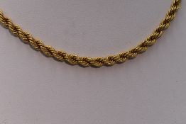 A 9ct gold rope chain, approx 18' & 16.8g