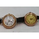 Two vintage 9ct rose gold wrist watches, both having Arabic numeral dials to circular faces, both