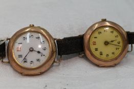 Two vintage 9ct rose gold wrist watches, both having Arabic numeral dials to circular faces, both