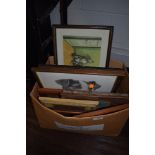 A box of general prints and similar, including those of dog interest.