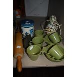 A selection of vintage kitchenalia and a ceramic lamp housing two little mice,including Melaware