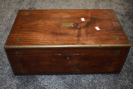A part mahogany writing slope having brass inlaid details to sides and lid,handles folding flush