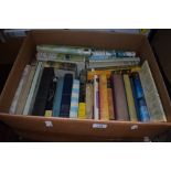 A selection of text and reference books including vintage literature mostly with dust covers