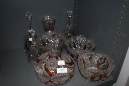 A selection of cut glass with ruby cut through