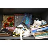 A mixed lot of vintage and modern textiles and haberdashery, amongst which is a coronation scarf,a