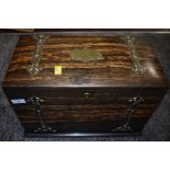 A late 19th century Coromandel correspondence/writing box lined in golden oak, having segmental