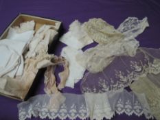 A large quantity of lacework, tatting, tulle and crotchet work, including collars and mats and