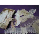 A large quantity of lacework, tatting, tulle and crotchet work, including collars and mats and