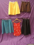 Five vintage 1960s and 70s skirts,some mini skirts and others fitted or full circle. mixed sizes,