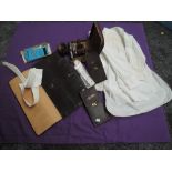 A collection of gents vintage items, including wash kit with unused razor in bakelite box, shirt and