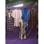 Five bright vintage dresses, various colours, sizes and eras.
