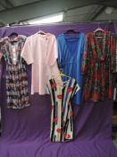 Five bright vintage dresses, various colours, sizes and eras.