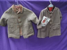 Two Childrens vintage wool coats having velvet detailing to collars and button fronts,also