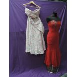 Two vintage 1940s/50s dresses, both good condition but floral silk dress needs hemming and a few