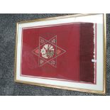 An interesting framed piece of embroidery,possibly a former scarf, shawl or clerical item?? Filigree