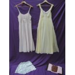 Two vintage nylon nightdresses,one Kayser double layered white and lemon,another having lace