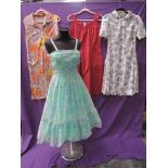 Four vintage dresses,some lovely bright floral fabrics used throughout, mixed styles, sizes and