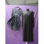 Two vintage 1940s/50s dresses, both in great condition, blue damask and rhinestone dress with peplum