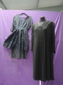 Two vintage 1940s/50s dresses, both in great condition, blue damask and rhinestone dress with peplum