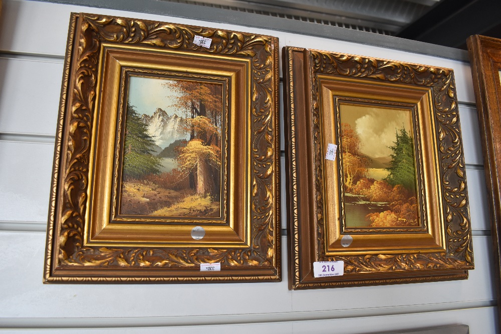 A pair of oils on board depicting mountain scenes.