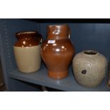 A selection of stone ware salt glazed jugs and similar style ginger jar