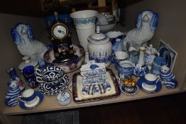 A really varied lot of ceramics, mainly blue and white, including Wedgewood jug, Royal Doulton