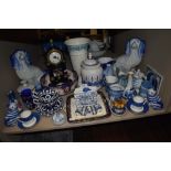 A really varied lot of ceramics, mainly blue and white, including Wedgewood jug, Royal Doulton