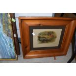 A print of two Pheasants, mounted and in pine frame.