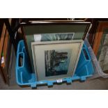 A selection of prints and picture frames, including plaster and gilt effect.