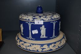 A large size Jasper ware style cheese or cake dome possibly Adams marked with letter 'C'