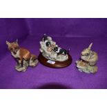 Three Border Fine Art Figurines, Tug o War JH71, an early model of a Sitting Fox signed Boyt and a