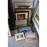 A selection of prints , and antique portrait sketches and local interest watercolours.