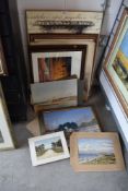 A selection of prints , and antique portrait sketches and local interest watercolours.